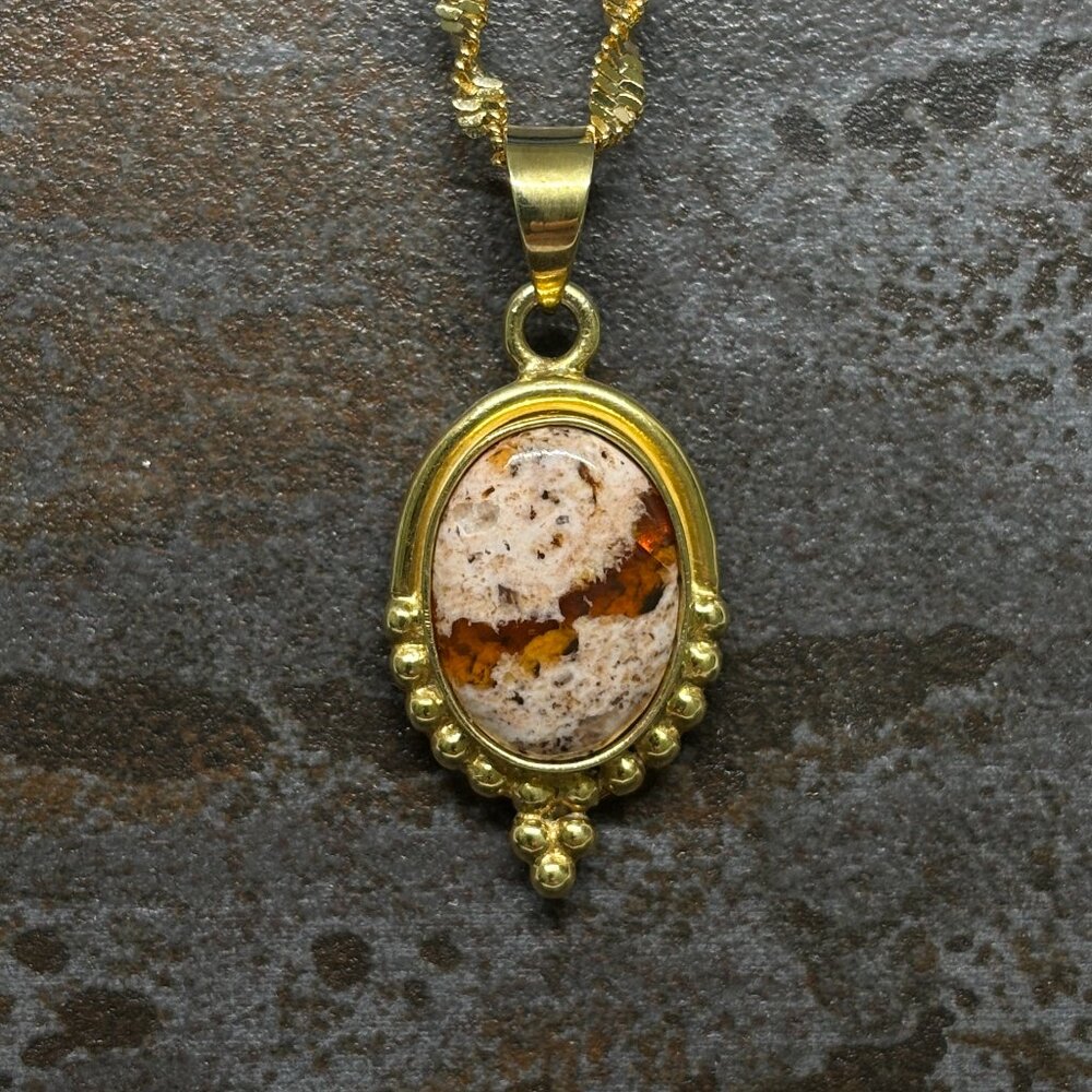 Orange Burst Vintage Antique 18k Gold Mexican Cantera Opal Necklace